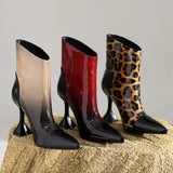Advbridge Pointy Toe Women's Ankle Boots High Heels Leopard Print Sexy Rear Zipper Naked Bootines Chelsea Botas New Women's Shoes Big Size