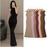 Advbridge American Style Matching Round Necked Sleeveless Waist Wrapped Buttocks Women's Bottom Elastic Slim Fit Dress,