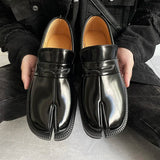 Advbridge Split toe horseshoe shoes for men's thick sole Lefu shoes Tabi shoes patent leather Korean version trend casual leather shoe s