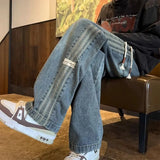 Advbridge Men's Washed Retro Jeans Men's Loose Straight Leg Wide Leg High Street American Casual Pants