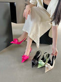 Advbridge Fashion Women Sandals Pointed Toe Summer Dress Shoes Thin High Heels Back Strap Beige Rose Green Black Satin Party Sandals Mules
