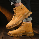 Advbridge 2025 Retro Style Winter Men Boots Desert High Top Boot Casual Lace-up Street Cool Shoes Comfy Non-Slip Brown Leather Ankle Boots