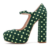 Advbridge Front Strap Platform Polka dot Pumps Women Cool Round Tip High Block Heel Shoes Summer Party Girl's Lolita Patent Leather Pump