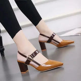 Advbridge Zapatos De Mujer Women Casual Pointed Toe Black Patent Leather Buckle Strap High Quality Heel Shoes for Party A1021