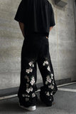 Advbridge Flowers Element Classic Black Jeans Baggy Casual Versatile Straight Pants for Couple Y2K Harajuku High Waisted Wide-leg Pants