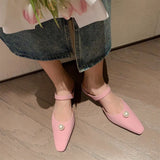 Advbridge Slippers shoes for women korean style genuine leather slip-on summer mules elegant ladies low kitten heel sandals shoes hot