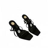 ADVBRIDGE  -  9cm Stiletto Heels Sandals Black Belt Cross Buckle Crystals Ladies Summer Shoes Fashion High Heels Sandalias De Mujer