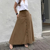 ADVBRIDGE  -  Elegant French High Street Long Skirt Y2k Aesthetic Front Single Breasted Design A-line Temperament Jupe New Harajuku Punk Skirt