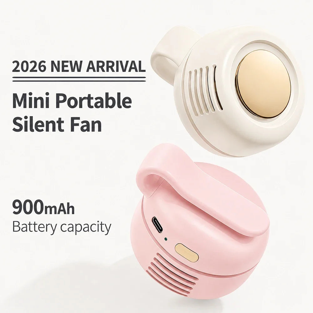Mini Whirlwind Leafless Fan 3-Speed Silent Strong Wind USB Rechargeable Handsfree Waist Clip Handheld for Outdoor Travel Hiking
