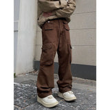 Advbridge New High Street Pants Casual Hip-Hop Fashion Brand Multi-Pocket Loose Straight Wide Leg Trousers Retro American Overalls