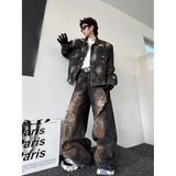 Advbridge Streetwear Men and Women Baggy Jeans Retro Distressed Ripped Jeans Hip Hop Punk Tie Dye Wide Leg Pants Casual Y2k Denim Trousers