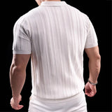 ADVBRIDGE  -  Trendy Striped Textured Men Polo Shirts Short Sleeve Zip-up Lapel Casual Polos Mens Clothes Summer Fashion Slim Knit Polo Shirt