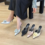 Advbridge Designer Flower Pointed Toe Women Pumps Slippers Fashion Thin High Heels Shoes Mule Ladies Slide Zapatillas De Mujer