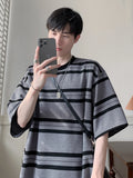 ADVBRIDGE  -  Striped Print T Shirts Men Cute Crewneck Clothes Loose Summer Loose Fashion T-Shirts Fashion Cotton Short Sleeve Q129