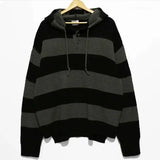 Advbridge Men's Clothing Pullovers Black Long Knit Sweater Male Striped Hoodies Over Fit Loose Thick Winter Spring Autumn Heated Old Order