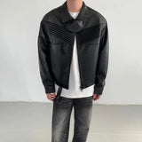 Advbridge Mens Pu Jacket Pleated Soft Short Jacket Autumn Streetwear Fashion Trend All-Match Casual Biker Jacket Men'S Clothing 2024