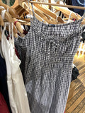 ADVBRIDGE  -  Navy Plaid Vintage Midi Dress Women Summer Elastic Waist A-line Cotton Ruffles Lace-up Vestido Sweet Cute Long Camis Dresses New