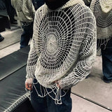 Advbridge Y2k Clothes Spider Web Hollow Hole Design Trendy Men LGBT Streetwear Hooded Pullover Knit Top Sweater Mens Korean Fashion