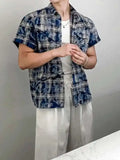 ADVBRIDGE  -  Men's Tie Dye Short Sleeve Shirts New 2025 Summer Loose Plaid Korean Turn-down Collar Trendy Male Clothing Loose Fiting