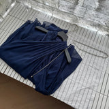 ADVBRIDGE  -  Navy Blue Halter Dress for Women 2025 Summer French Sleeveless Pleated Chiffon Short Dresses with Waist Chain Party Girl's Frock