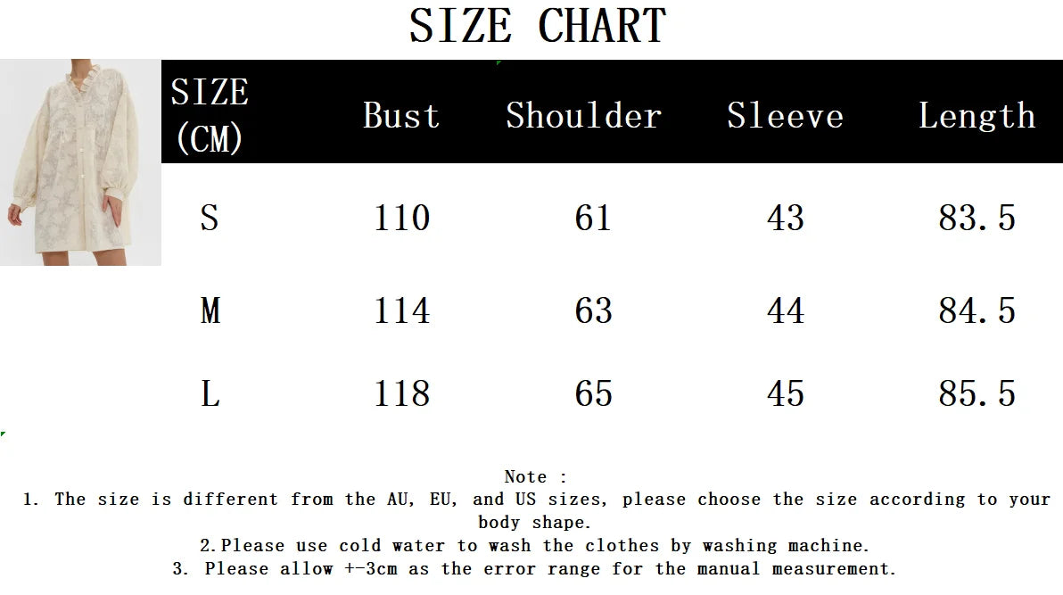 ADVBRIDGE  -  Flower Embroidery Mini Dress Women Ruffle V Neck Single Breasted Long Sleeve Dresses Summer Elegant Casual Loose A-line Vestidos