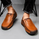 Advbridge Men's First Cowhide Fashion Casual Shoes Men Hand Sewn Casual Leather Shoes Trendy Comfortable Breathable Platform Leisure Shoes
