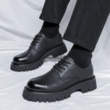 Advbridge Men Korea Leather Platform Oxfords Slip On Thick Tottom For Male Derby Shoes Casual Loafers Mens Square Toe Formal Dress Shoes