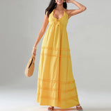 ADVBRIDGE  -  Women's Halter Beach Long Dress Elegant Ruffles Drawstring Flowy Party Dresses Summer Low Cut Tie Back A-Line Vestidos