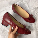 Advbridge Large 43 Multi-Color Bow Ballet High Heels Spring and Autumn Round Toe Fight Work Outside Wearing Block Heel Women's Shoes