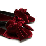 Advbridge Fashion Big Bowtie Burgundy Velvet Loafer Shoes Butterfly Knot Flats Shoes Woman Comfortable Slip On Single Shoes