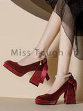 Advbridge Bow Sweet Vintage Mary Janes Shoes Women France Style Elegant High Heel Shoes Female Pearl Beading Causal Designer Shoes