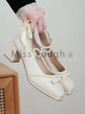 Advbridge Bow Sweet Vintage Mary Janes Shoes Women France Style Elegant High Heel Shoes Female Pearl Beading Causal Designer Shoes