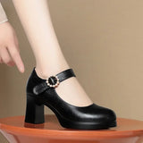 Advbridge 7cm Comfortable Breathable Shallow Mouth Soft Leather Mary Janes Platform Shoes 2025 Spring Med Block Heels Shoes for Office Mom