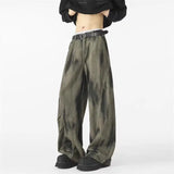 Advbridge Men's Distressed Tie-dye Denim Pants Male Casual Fashion Straight Loose Wide Leg Trousers Jeans Vintage Hip Hop Mopping Pants