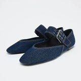 ADVBRIDGE  -  Spring New Blue Retro Denim Flat Shoes round Toe Slip-On Women's Ballet Style Casual Footwear Comfortable Flats for Ladies
