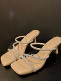 Advbridge Fairy Style Sweet Rhinestones Sandals Women Summer Outside Wear New Square Head Shoes Female High Heels Fashion Sandals