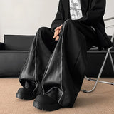 Advbridge PU Leather Patchwork Wide Leg Pants Men Zipper Hip Hop Fashion Harajuku High Street Loose Casual Pants Ropa Hombre