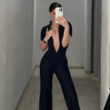 Advbridge Tight Short Sleeve Spots Jumpsuits Women Fashion Sexy Hot Girl Fitted Waist Jumpsuit Solid Color Slim Fits Rompers