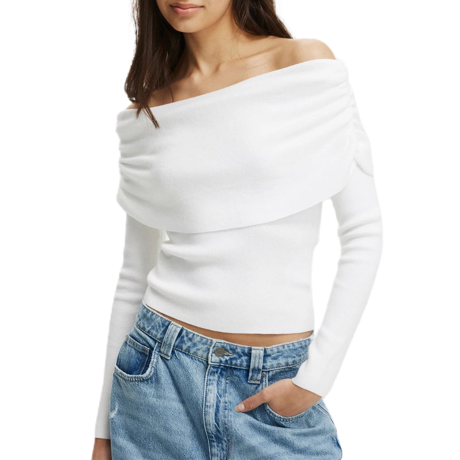 Advbridge Women's Elegant Chic Off Shoulder Knitwear Sweaters Slim Fit Foldable Slash Neck Solid Color Pullover Tops Streetwear