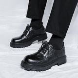 Advbridge Men Korea Leather Platform Oxfords Slip On Thick Tottom For Male Derby Shoes Casual Loafers Mens Square Toe Formal Dress Shoes