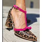 ADVBRIDGE  -  New Leopard Print T-shaped Buckle High Heel Pumps Women's Sandals Mary Jane Shoes Hollow Women Sandals Plus Size 43