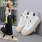 Advbridge 2024 Spring Autumn Platform Sneakers Lady Thick Sole Lace-up Casual Shoes Women Fashion Outdoors Walking Flat Shoes Black White