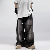 Advbridge American Style Oversized Pocket Retro Baggy Jeans Men Y2k Hip Hop Punk Wide Leg Straight Overalls Black Denim Pants Streetwear