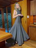 Advbridge Women Fashion Grey High Collar Loose Hem Long Dress Sexy Backless Sleeveless Maxi Dresses Elegant Lady High Street Party Robes