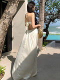 Advbridge Sexy Halter Womens Dresses Elegant Hollow Out Backless Lace-up Birthday Party Dress Summer Holiday Beach Vestidos Long Robe New