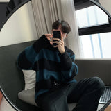 Advbridge Men's Knitted Light Luxury Pullover Sweater Men Casual Striped Vintage Loose O Neck Solid Color Long Sleeve Streetwear Knitwear