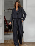 Advbridge Women Two Pieces Pants Suits Solid Laple Short Blazers Loose High Waist Button Pants Sets Female 2025 Spring Lady Office Wears