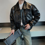Advbridge Autumn/Winter Korean Retro PU Leather Jacket Men Loose Motorcycle Leather Coat Lapel Short Streetwear Social Casual Men Clothing