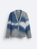Advbridge Striped Plush V-neck Cardigan Men's Loose Casual Brushed Knitted Sweater Trendy Simple Versatile Harajuku High Street Coats