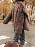 Advbridge Retro Collar Long Sleeved Buttons Women's Faux Fur Coats Winter Thick Warm Solid Color Fury Jacket Female High Street Outerwear